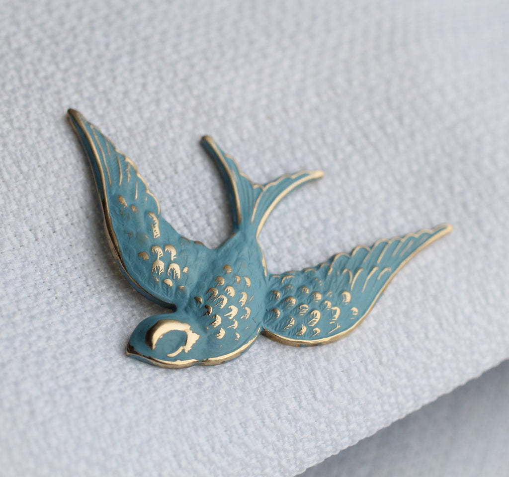 Feathered Blue Bird Brooch - Brooches & Pins