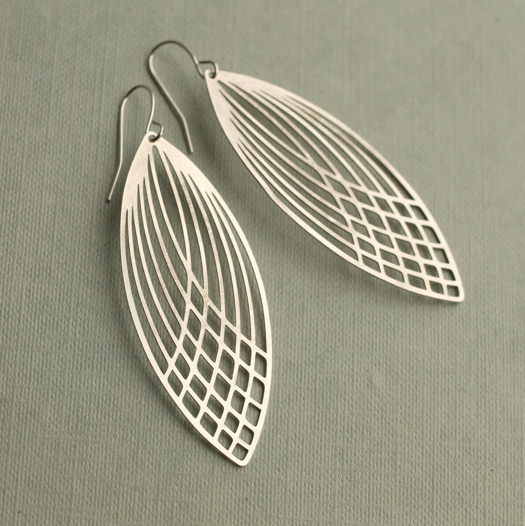 Silver Art Deco Teardrop Earrings - 