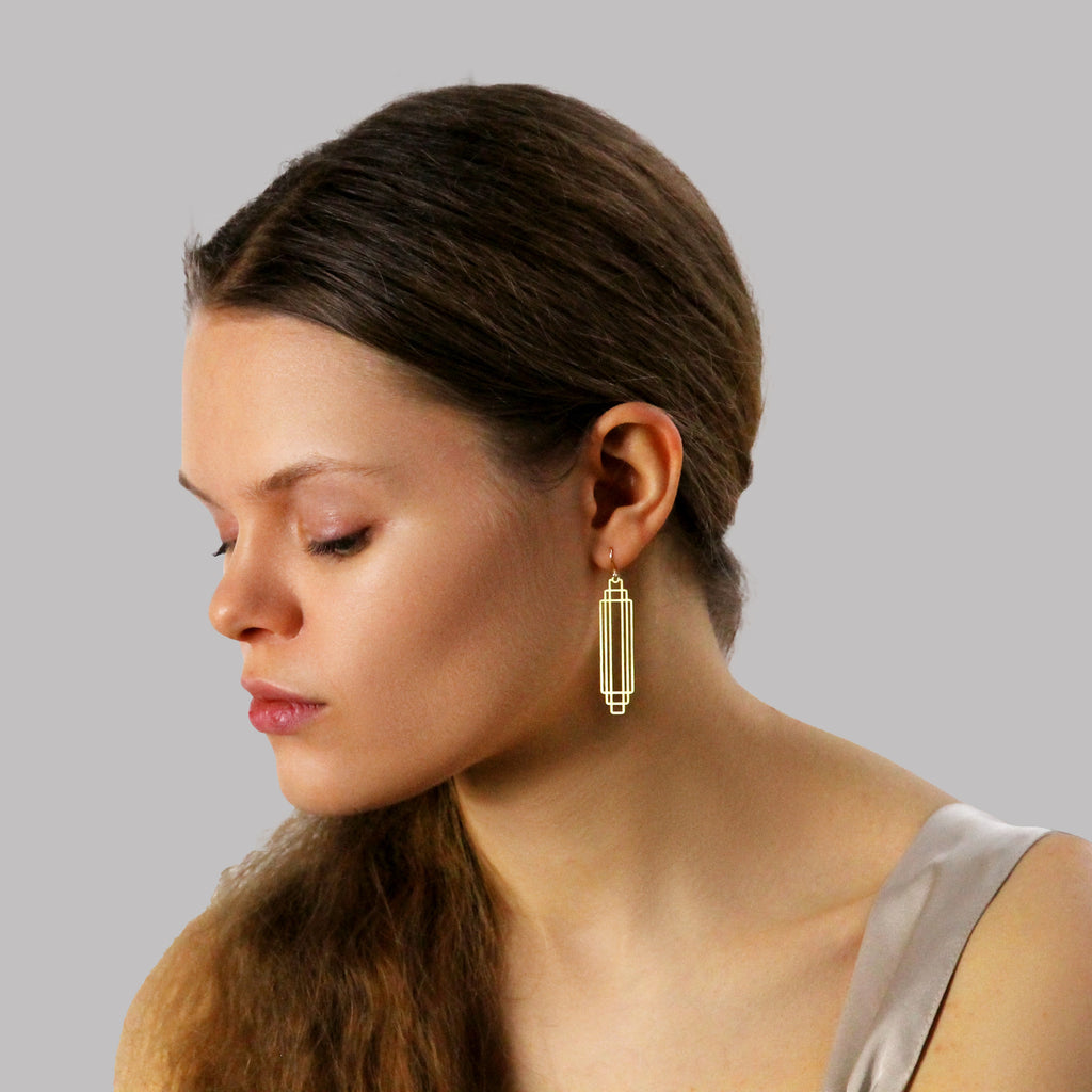 Art Deco Gold Rectangle Earrings - 