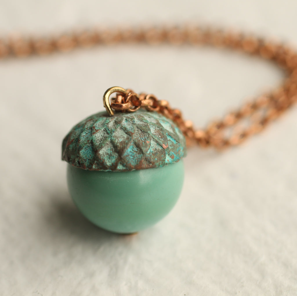 Verdigris Turquoise Acorn Necklace - 