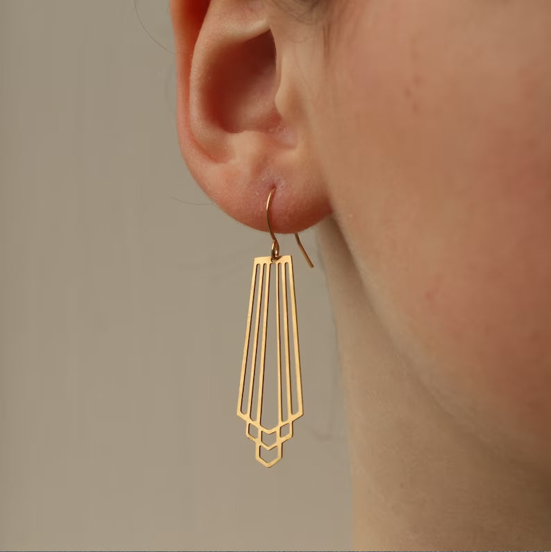 Art Deco Gold Fan Earrings - Earrings