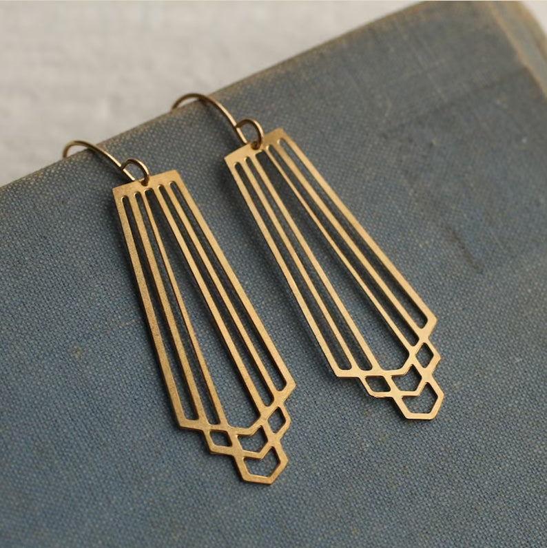 Art Deco Gold Fan Earrings - Earrings