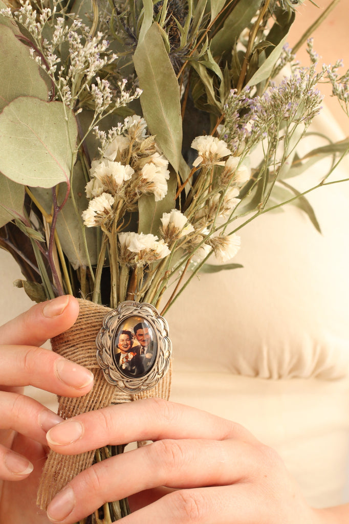 Silver Bridal Bouquet Brooch Charm - 