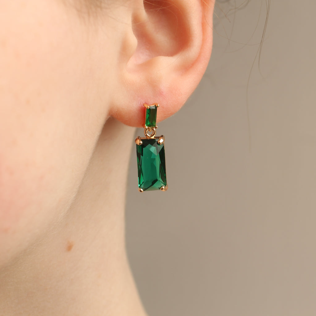 Emerald Block Baguette Earrings - 