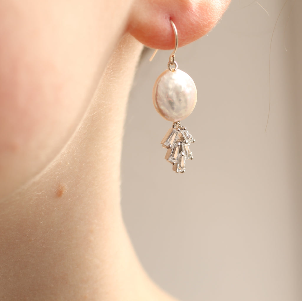 Silver Art Deco Pearl Earrings - 