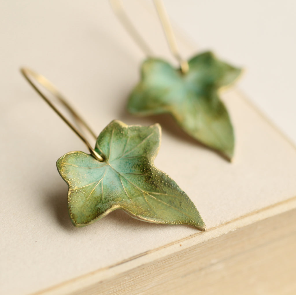 Olive Green Ivy Leaf Earrings - Earrings