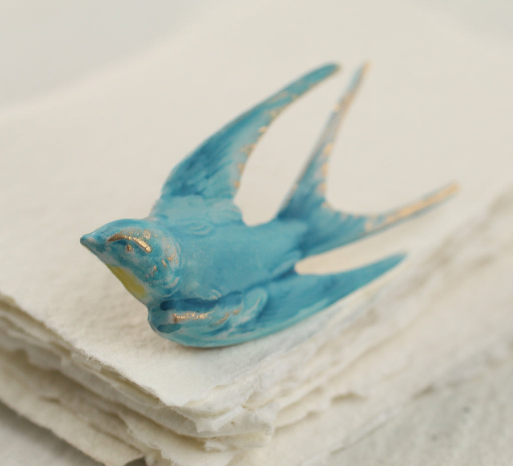 Blue Bird Swallow Brooch Pin - 