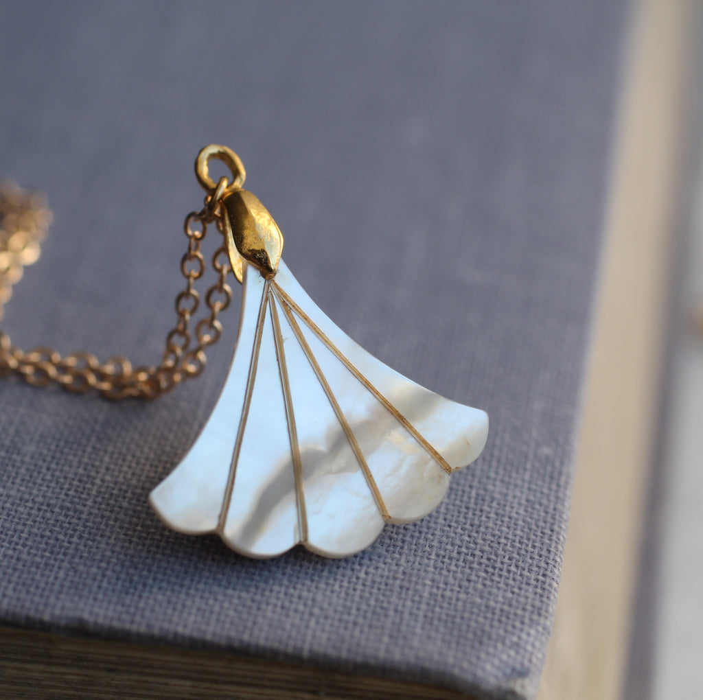 Mother Of Pearl Art Deco Fan Necklace - Necklaces