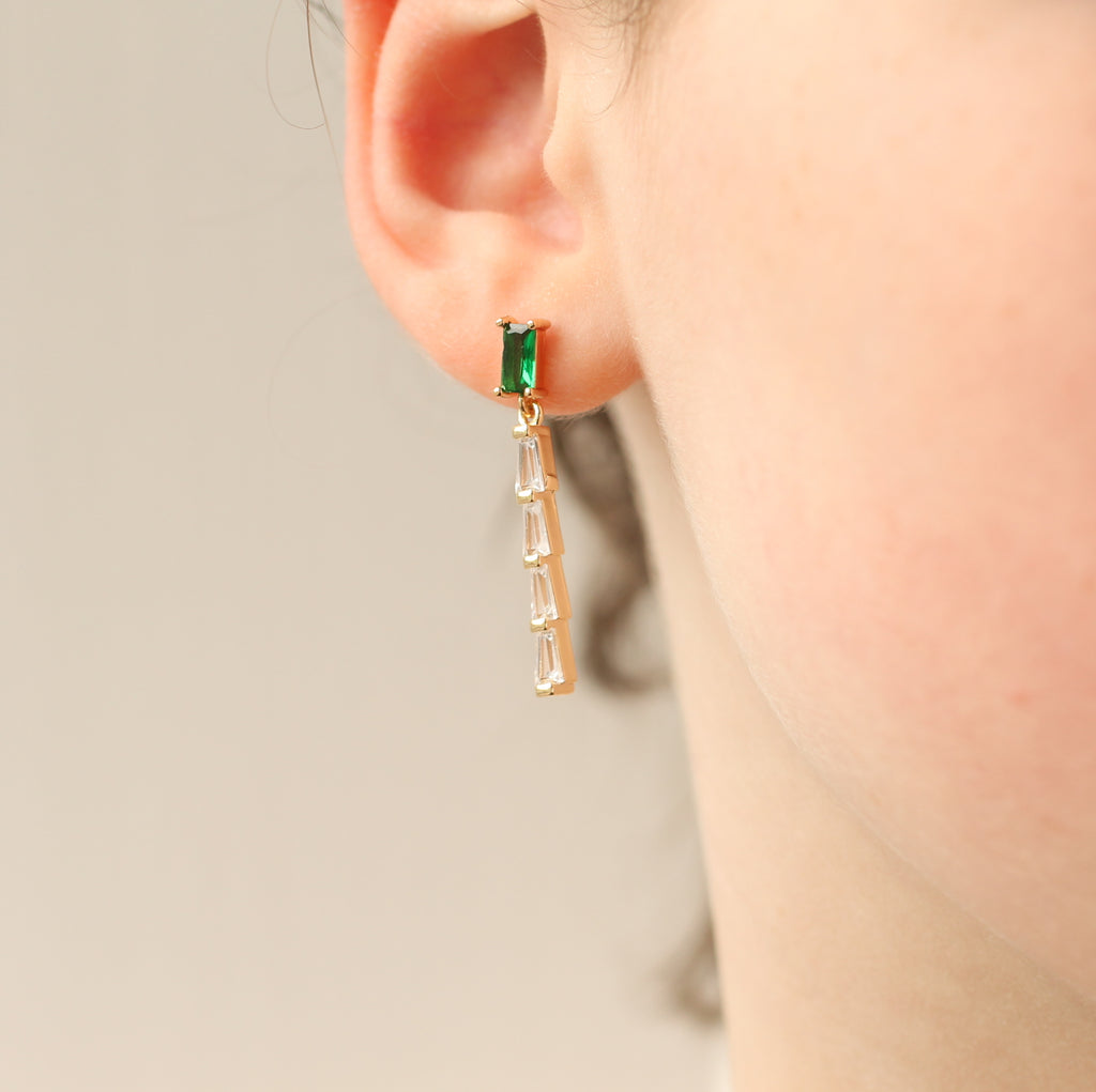 Emerald Baguette Crystal Drop Earrings - 