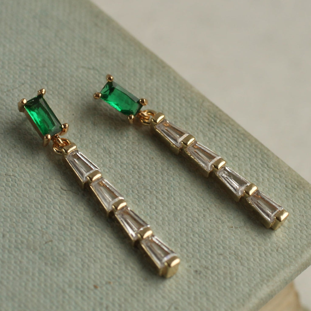 Emerald Baguette Crystal Drop Earrings - 