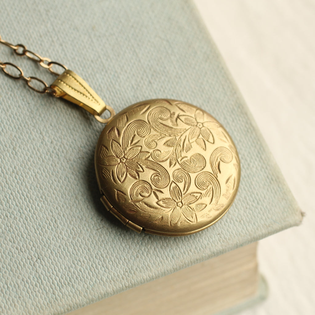 Engraved Flower Locket - locket
