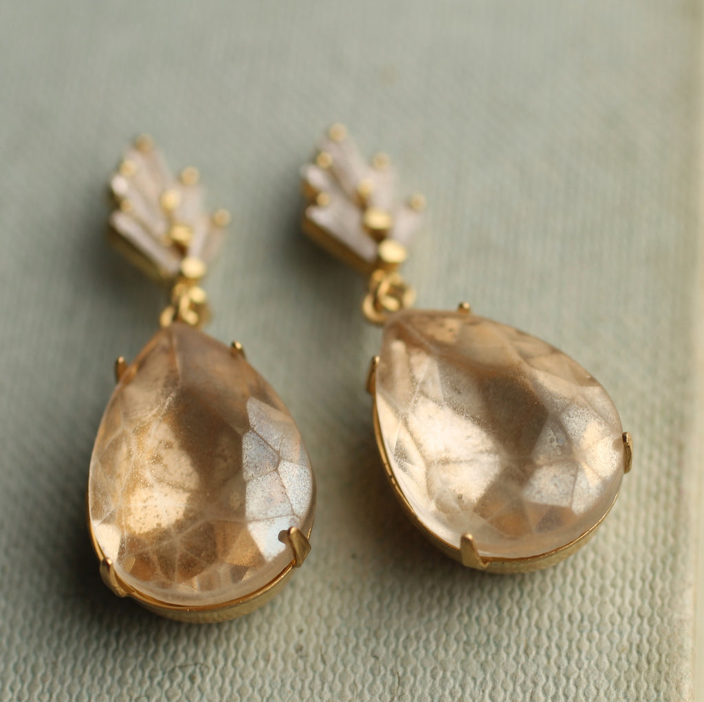 Champagne Crystal Teardrop Earrings - Earrings