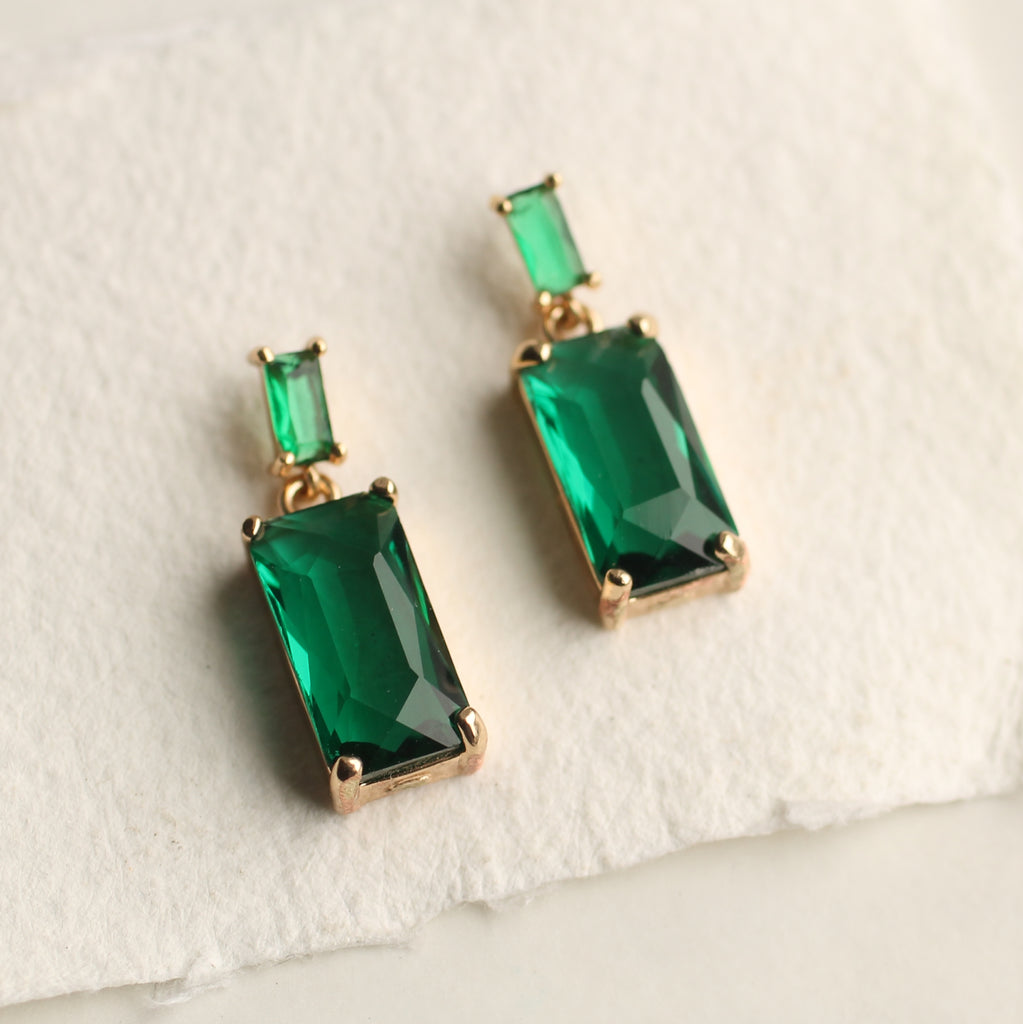 Emerald Block Baguette Earrings - 