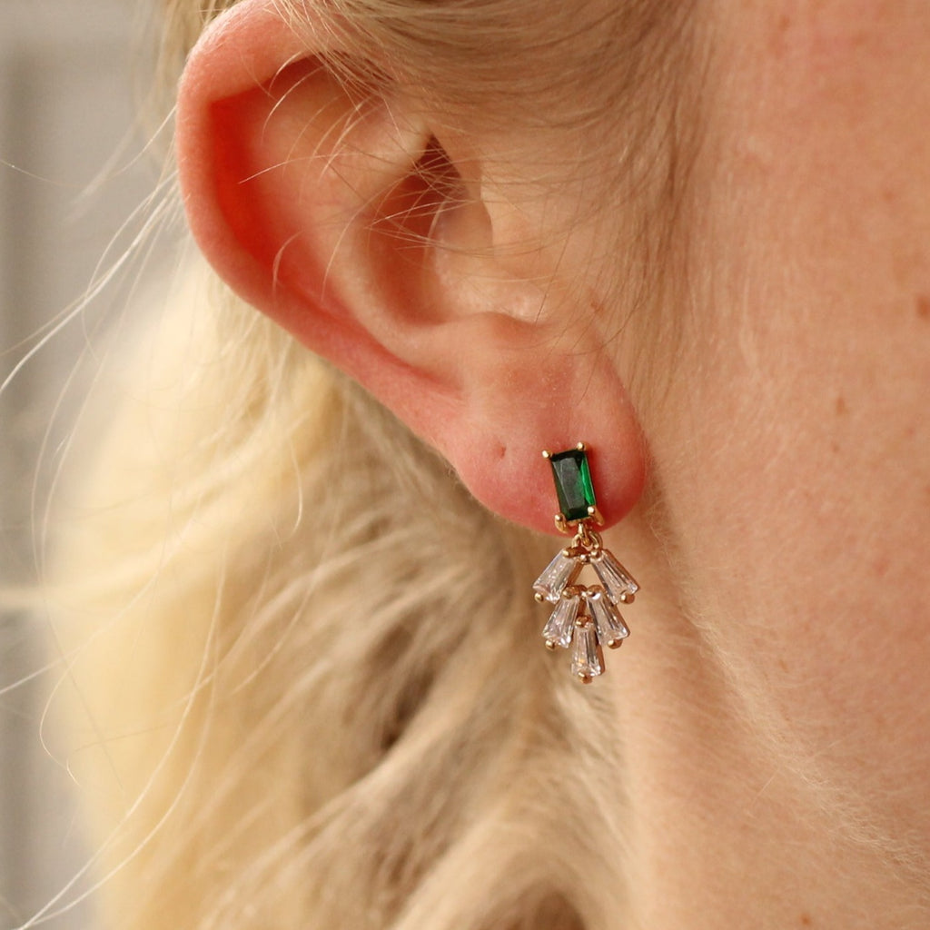 Emerald Baguette Crystal Art Deco Earrings - Earrings