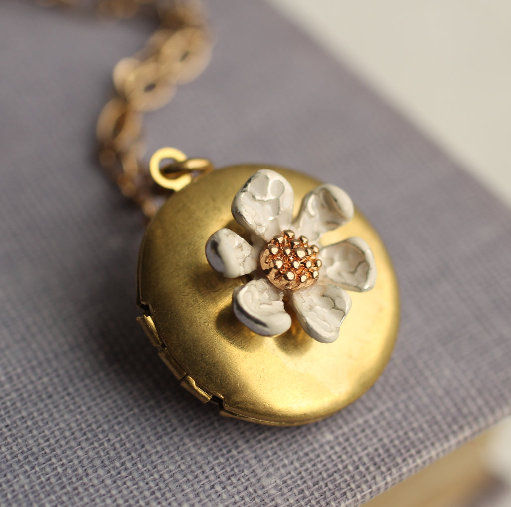 Gold Daisy Flower Locket - Necklaces