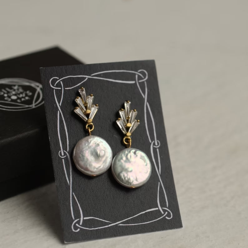 Art Deco Crystal Pearl Earrings - Earrings