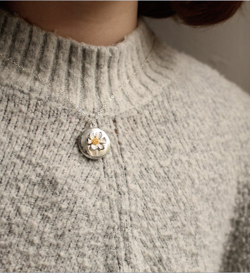 Silver Daisy Flower Locket - personalised photo locket