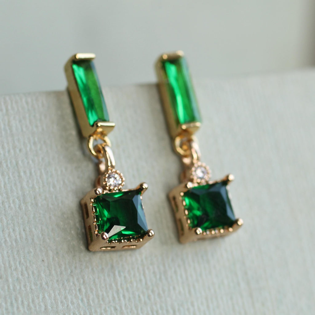 Art Deco Emerald Cube Earrings - Earrings