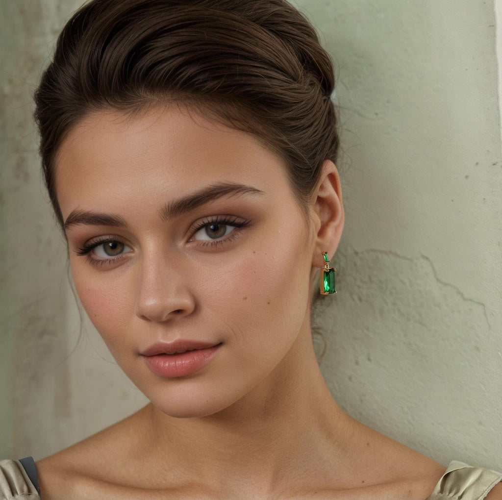 Art Deco Emerald Cube Earrings - Earrings
