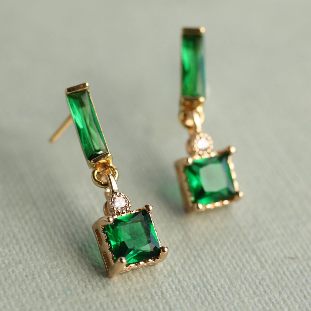 Art Deco Emerald Cube Earrings - Earrings