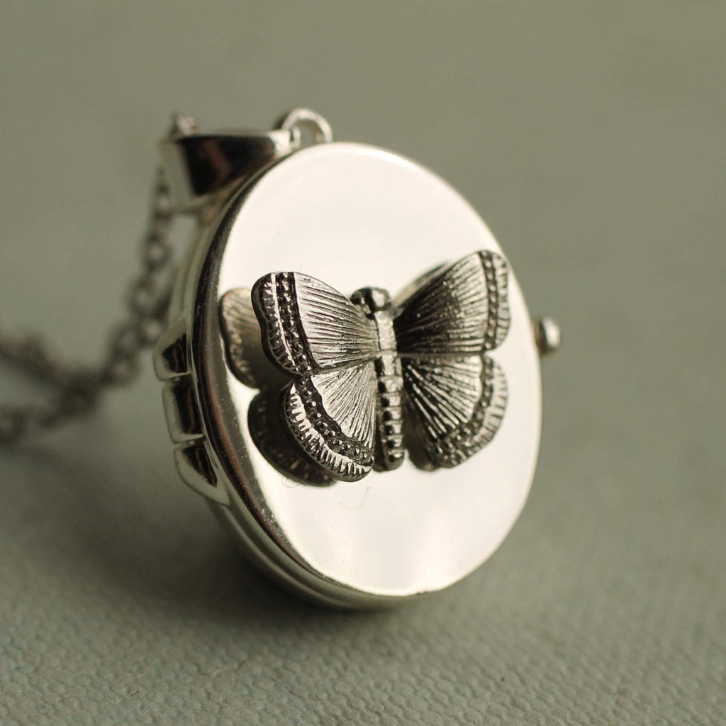 Silver Butterfly Locket - personalised photo locket