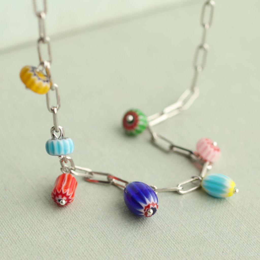 Millfiori Glass Rainbow Charm Necklace - Necklaces