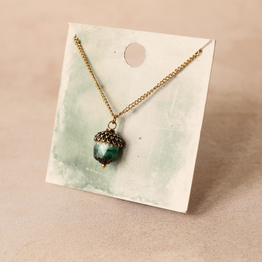 Peacock Blue Gold Acorn Necklace - Necklaces