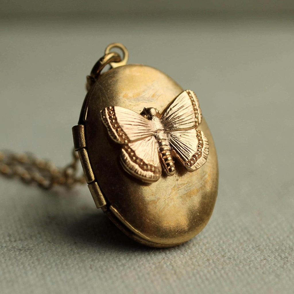Gold Oval Butterfly Locket - personalised photo locket