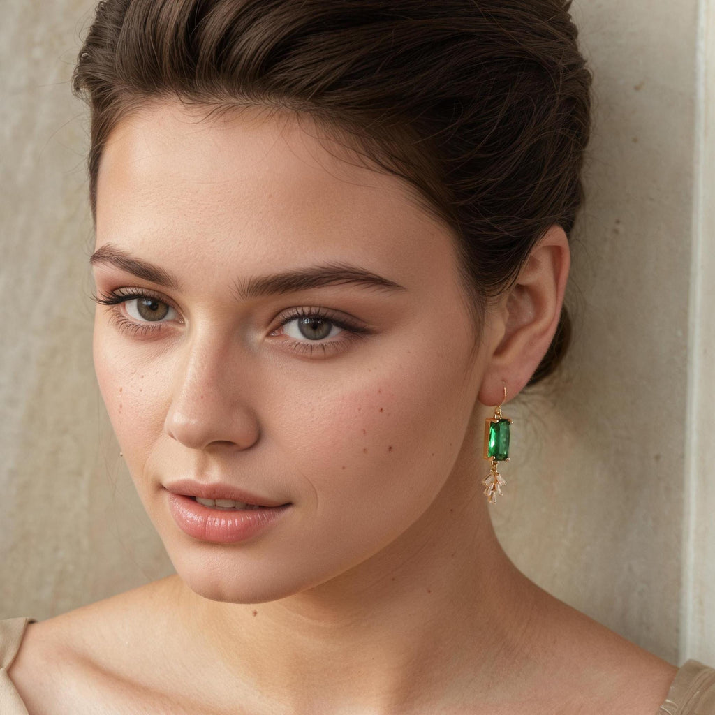 Vintage Emerald Bar Crystal Chrysler Earrings -