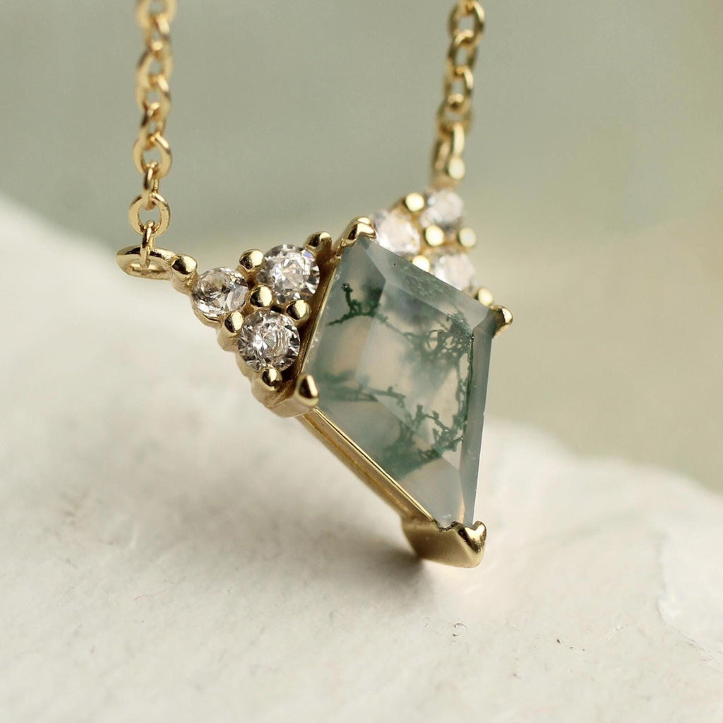 Moss Agate Pyramid Necklace (WS) - Necklaces