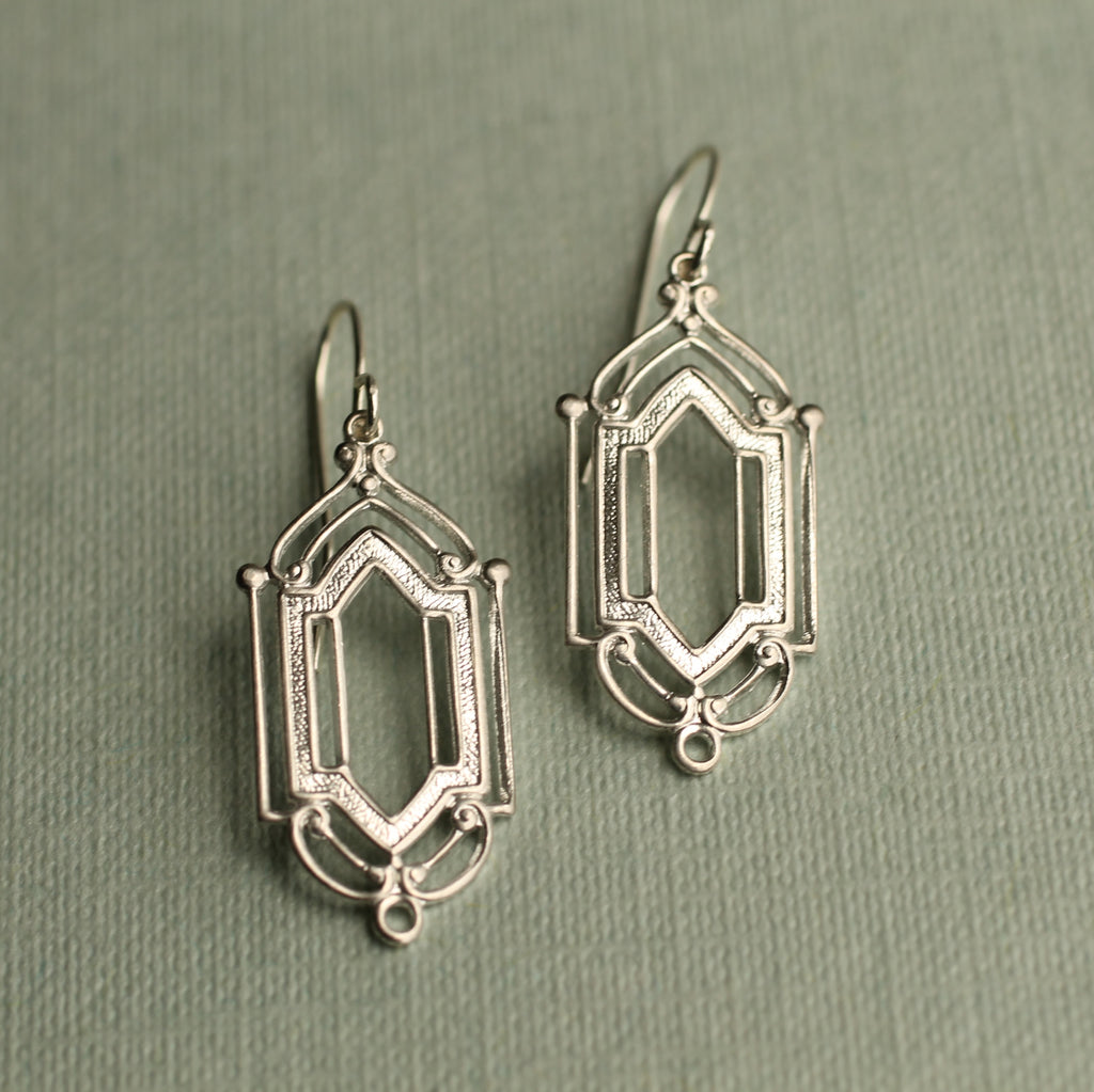 Silver Art Deco Drop Earrings - Earrings