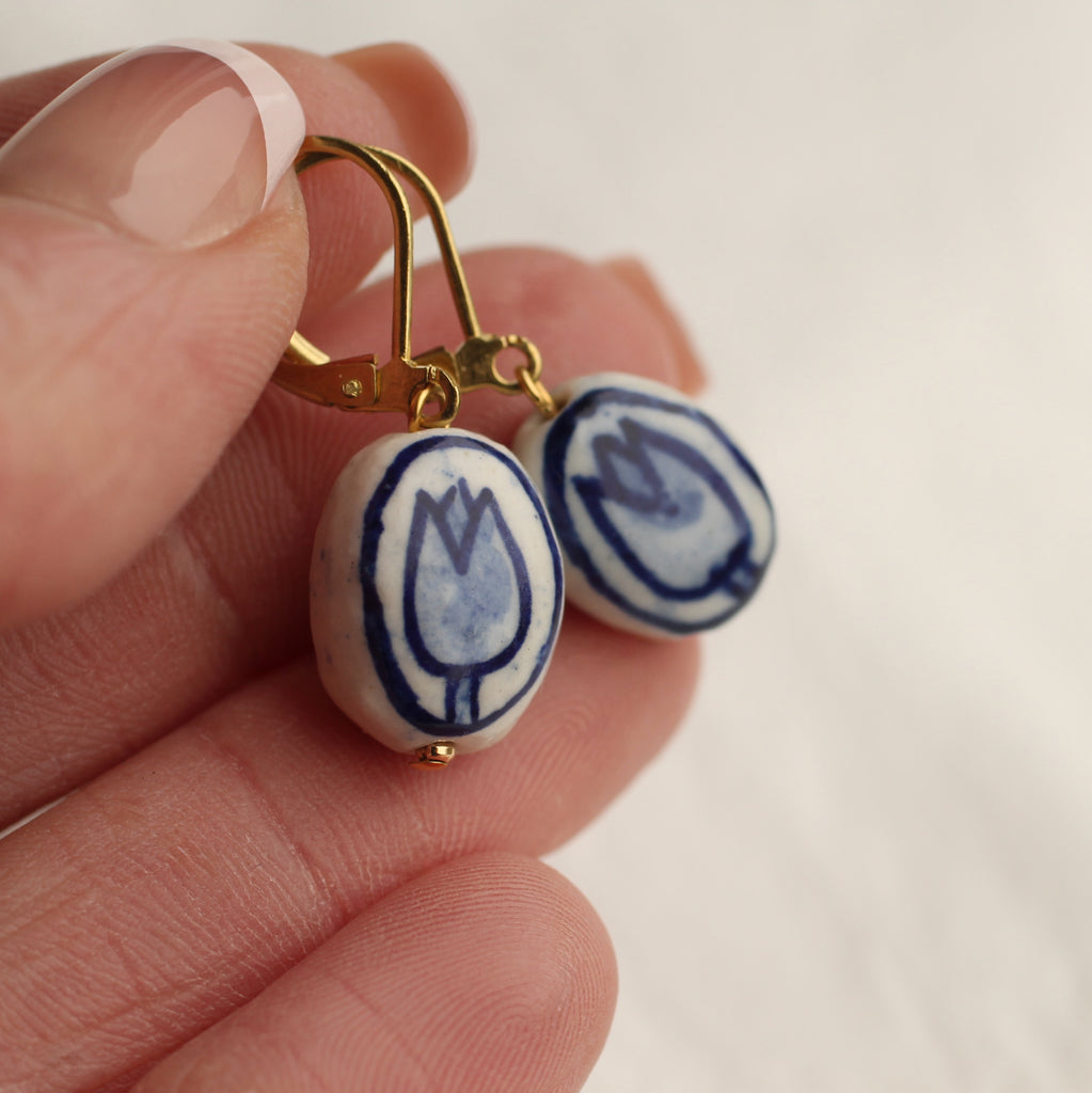 Blue Delft Tulip Earrings - Earrings