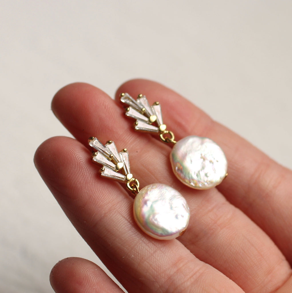 Art Deco Crystal Freshwater Pearl Earrings - Earrings