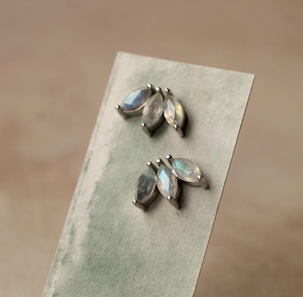 Labradorite Lotus Stud Earrings - Earrings