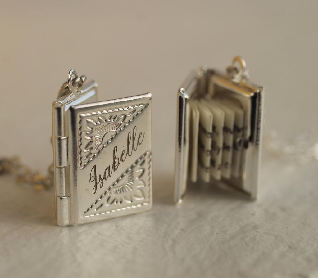 Silver Banner Book Locket Necklace - Necklaces