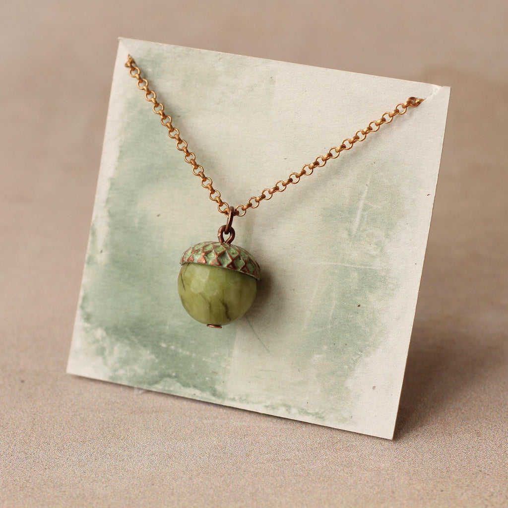 Moss Olive Green Acorn Necklace (WS) - Necklaces