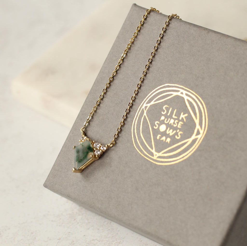 Moss Agate Pyramid Necklace (WS) - Necklaces