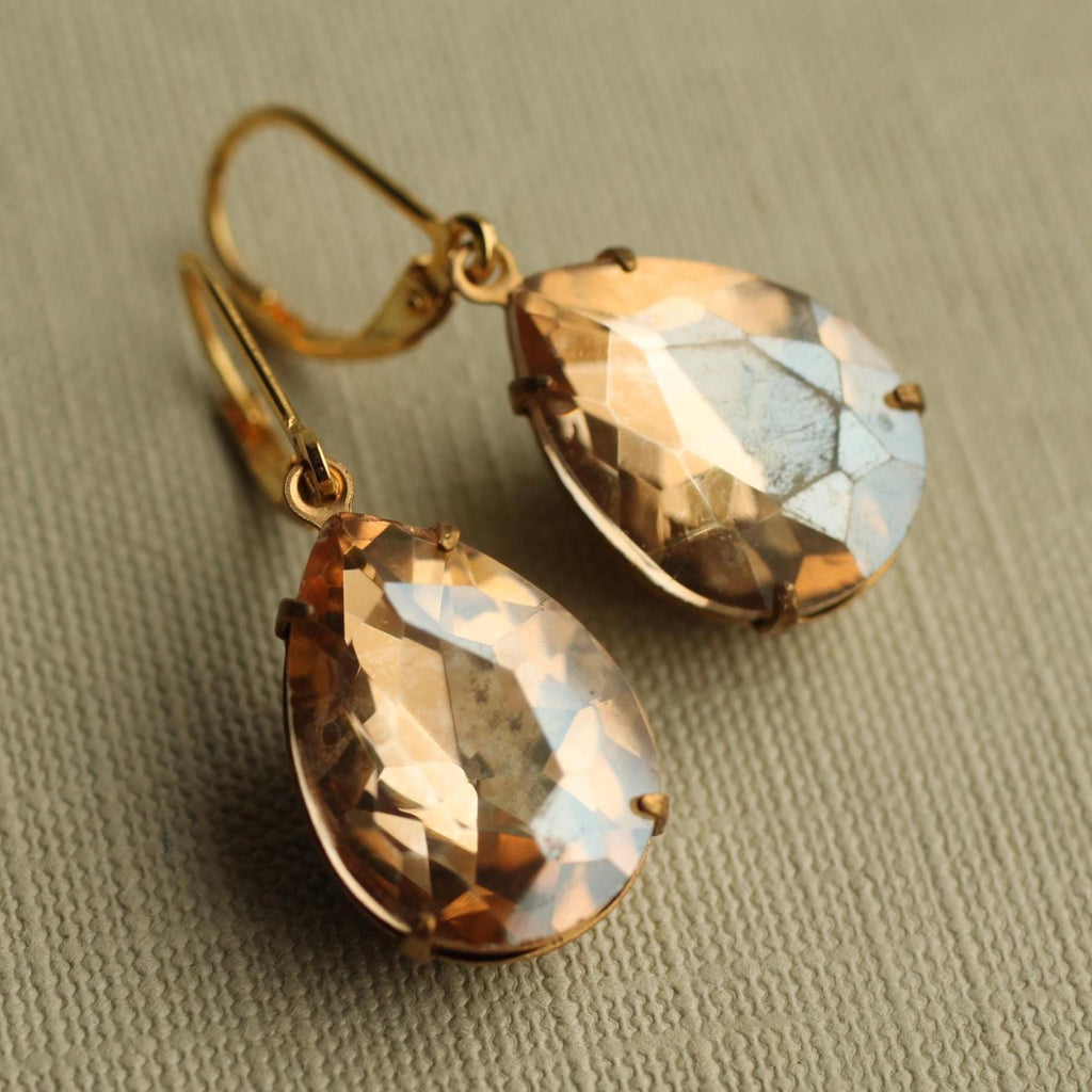 Vintage Champagne Teardrop Earrings - Earrings