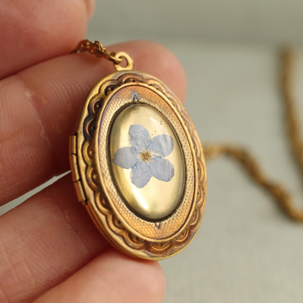 Victorian Forget Me Not Locket - personalised photo locket