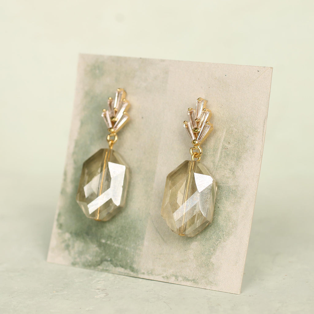 Champagne Yellow Art Deco Drop Earrings - Earrings
