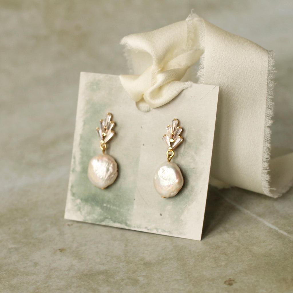 Art Deco Crystal Freshwater Pearl Earrings - Earrings