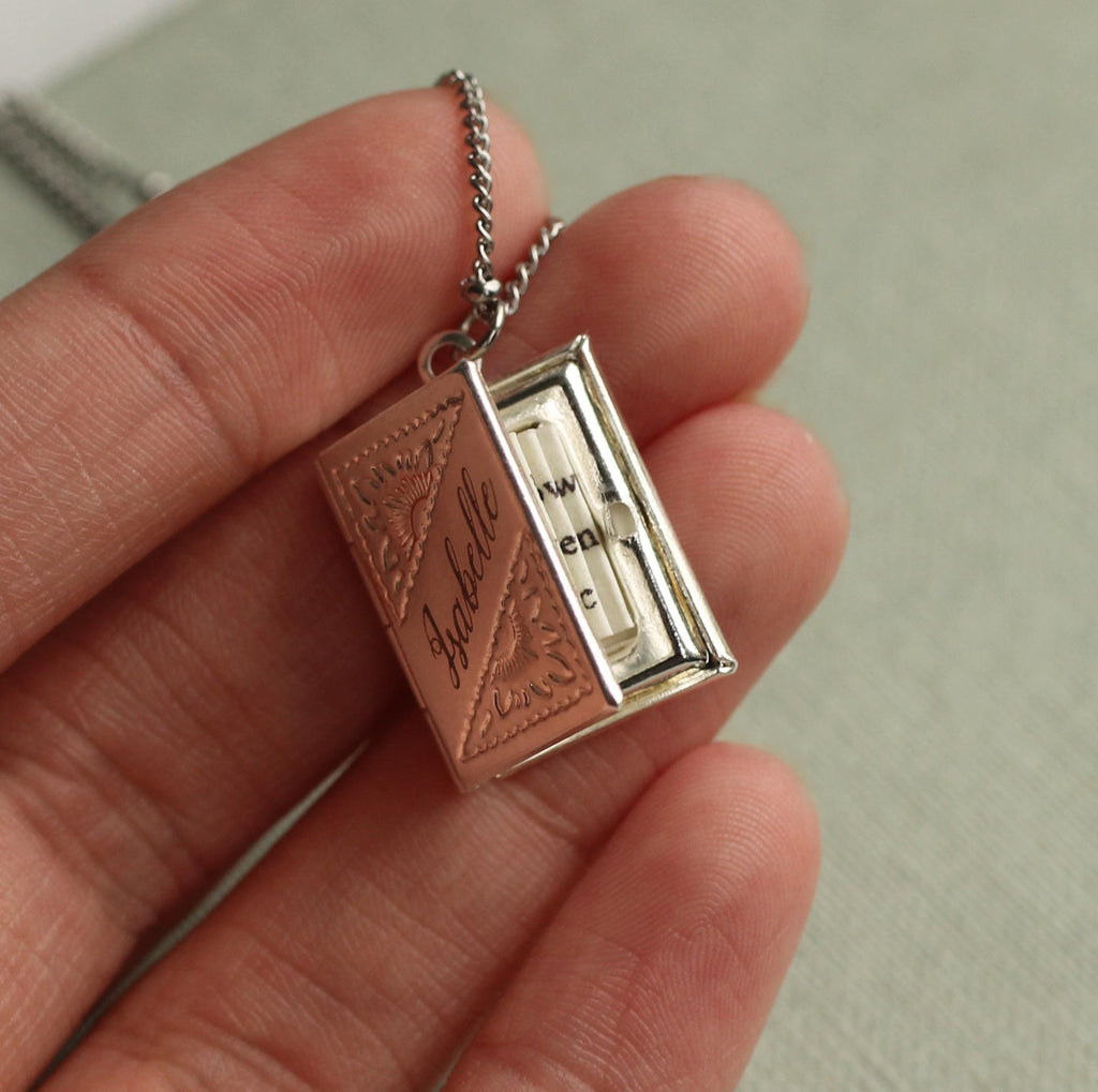 Silver Banner Book Locket Necklace - Necklaces