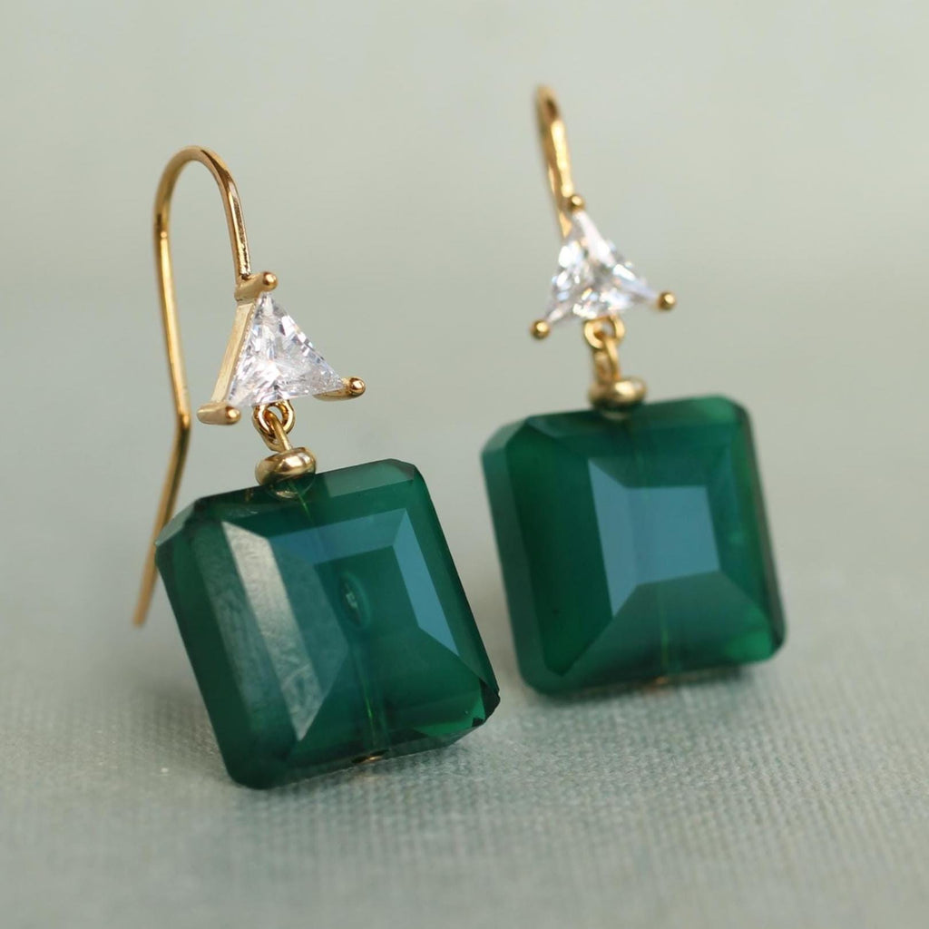 Jade Green Vintage Glass Earrings - Earrings