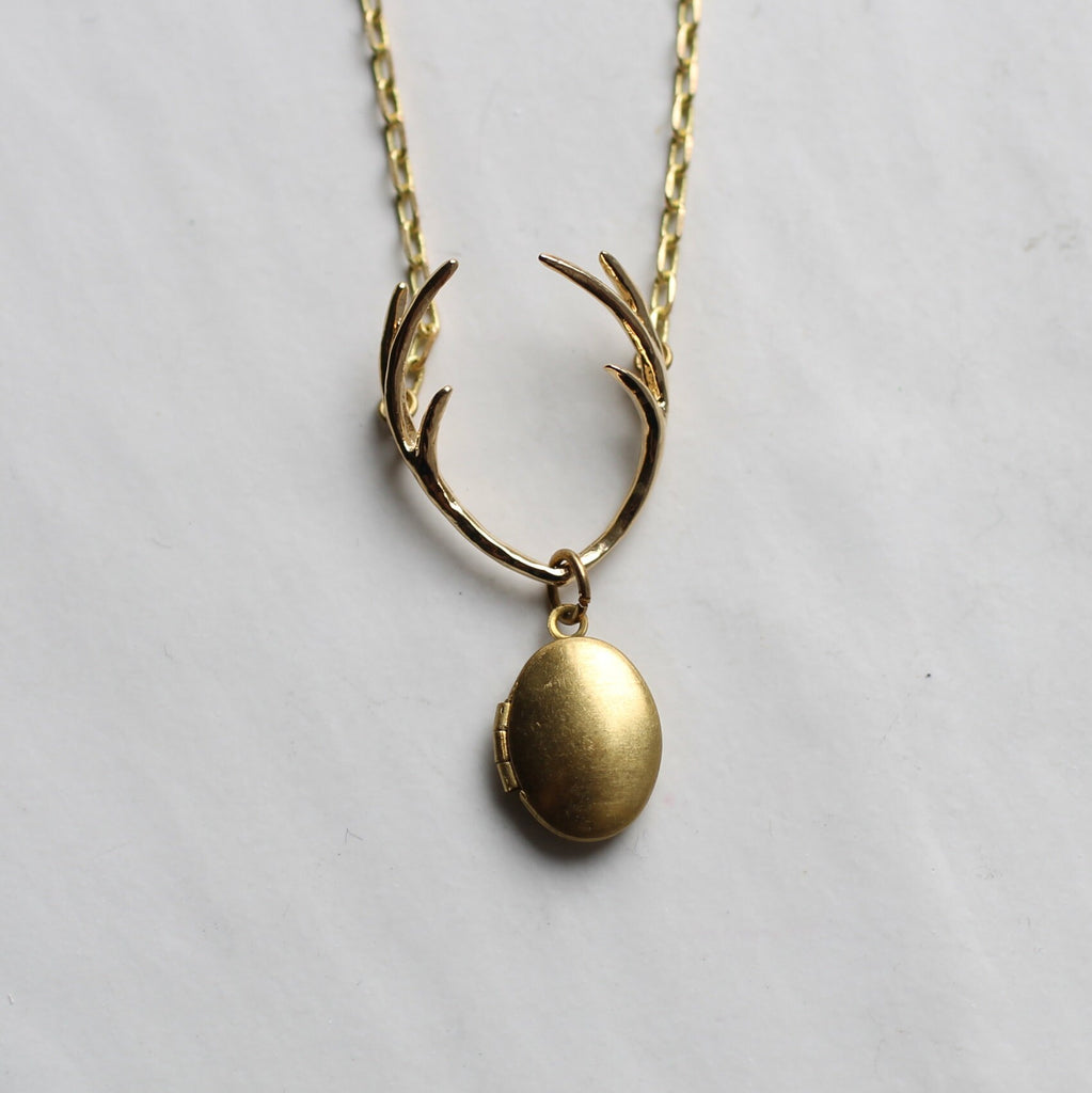 Tiny Antler Locket Necklace - Necklaces