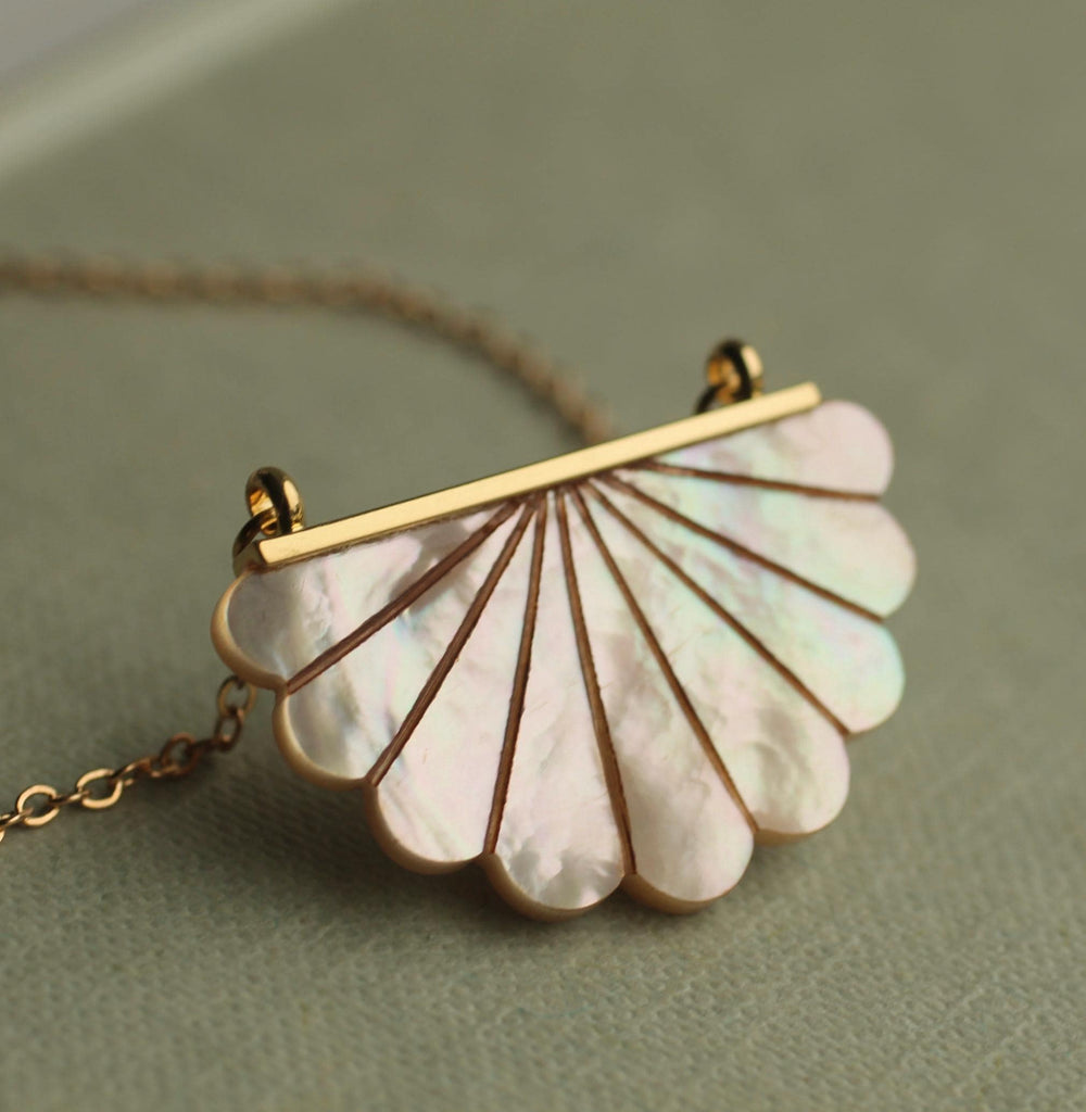 Art Deco Mother of Pearl Semi Circle Pendant -