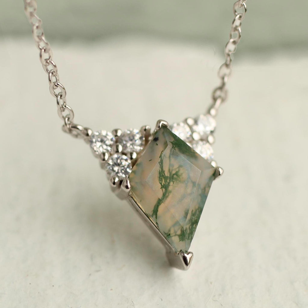 Moss Agate Pyramid Necklace (WS) - Necklaces