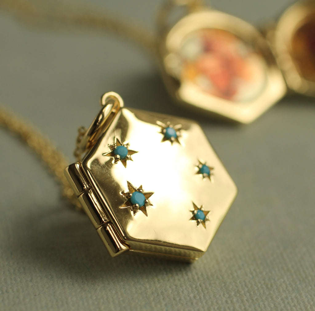 Turquoise Hexagon Locket Necklace - personalised photo locket