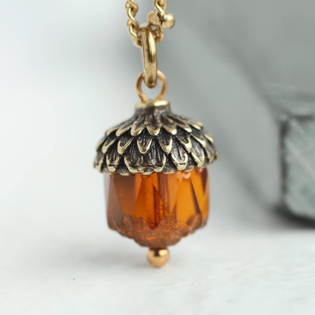 Burnt Orange Acorn Necklace - Necklaces