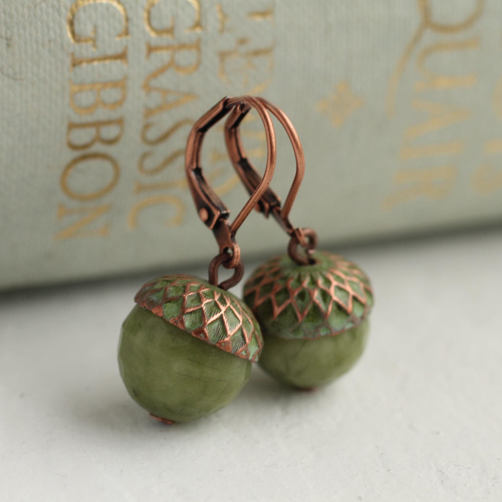 Moss Olive Green Acorn Earrings - Earrings