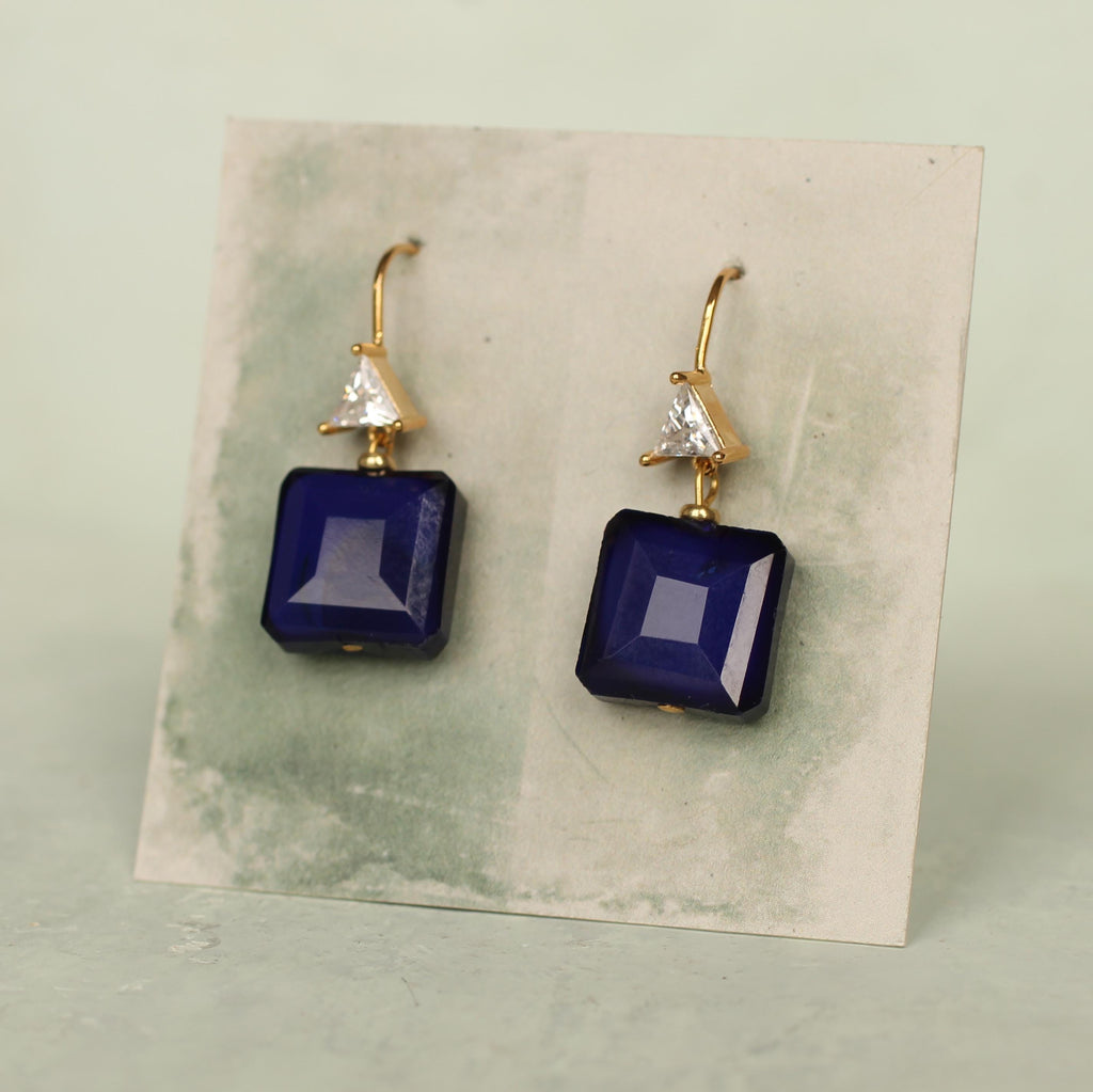 Cobalt Blue Vintage Glass Earrings - Earrings